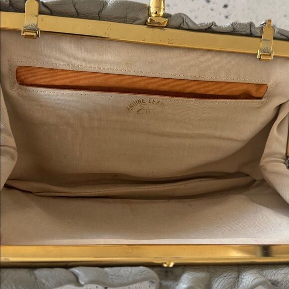 VINTAGE ETRA Elegant Gray Genuine Leather Handbag Clutch Gold/Silver Hardware - Picture 3 of 13